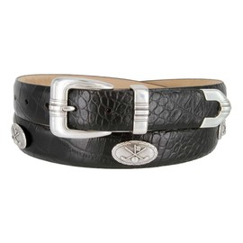 Golf Club Italian Calfskin Genuine Leather Designer Dress Golf Conchos Belt 1-1/8"(30mm) Wide (Alligator Black, 34)