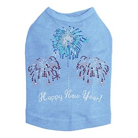 Happy New Year Fireworks - Bling Rhinestone New Year Dog Shirt, 3XL Blue