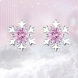 HAISWET 925 Sterling Silver Pink Zircon Snowflake Stud Earrings