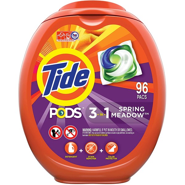 Tide PODS Laundry Detergent Soap PODS, High Efficiency (HE), Spring Meadow Scent, 96 Count