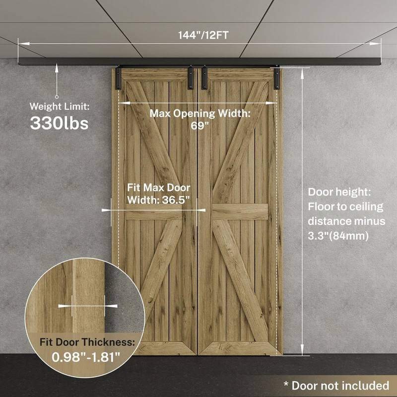 144"/12FT Ceiling Mount Box Rail Barn Door Hardware Heavy Duty
