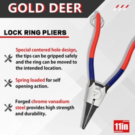 GOLD DEER Lock Ring Pliers 11" Retaining Ring Pliers Lock Ring Horseshoe Washer Pliers Right Angle Tip Lock Ring Pliers Special Circlip Pliers Retaining Ring Removal Tools Internal Snap Ring Pliers