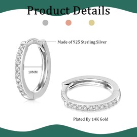 HUABOLA CALYN 3 Pairs of Hoop Earrings Silver 925, Silver Gold Hoop Earrings Silver 925 Small Set for Women Men Girls in 8/10/12 mm, Hypoallergenic Earrings Gold Set with AAA Zirconia Jewellery,