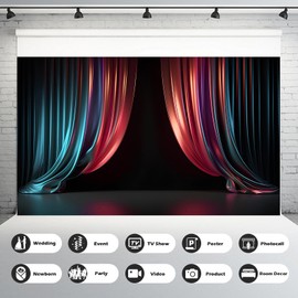 Theater Stage Backdrop Red Blue Drapery Curtain Stage Theater Style Photography Background Lights Red Curtains Wooden Floor Festival Celebration Backdrops Children Baby Adults Photo Props 7x5ft