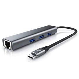 CSL - USB C HUB with RJ45 Ethernet - LAN Network Adapter - 3 USB 3.2 Gen2 Ports Type A with 10 Gigabit - for PCs, Notebooks, Tablets with USB-C Port - Black