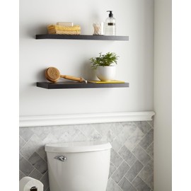 BAYKA BAYKA Floating Shelves for Wall, 22.5" Wall Mounted Rustic Wood Shelves for Bathroom, Bedroom, Living Room, Kitchen, Office, Hanging Shelf for Books/Storage/Room Decor Capacity (Black, Set of 2)