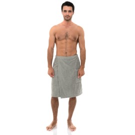 TowelSelections Mens Shower Wrap Adjustable Cotton Terry Spa Bath Gym Cover Up Small/Medium Belgian Block