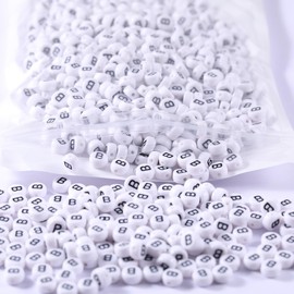 1000Pcs Flat Round Letter Beads 7x4mm with Letter B White Acrylic Beads for Jewelry Making