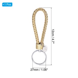PATIKIL Braided Leather Keychain with Stainless Steel Keyring Sleeve, PU Woven Wrist Lanyard Band Fob Key Ring Holder for Car, Bag, Purse, Pendant, Golden, golden