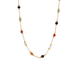 ALRNBY Colorful Beaded Gemstone Neckelace for Women Natural Stone Choker Freshwater Pearl Necklace Rainbow Stone Necklace Boho Bead Choker Necklace Charm Jewelry (C6 Natural Stone)