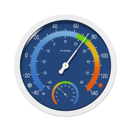 Indoor Outdoor Thermo-Hygrometer, 10 Inch Battery-Free, Dual Dial Large Numbers Analog Wall Thermometer Hygrometer, Classic Temperature Humidity Monitor for Patio, Nursery, Storage (Blue)