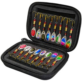 16 Pcs Fishing Lures Spinner Baits, Hard Metal Spinner Baits for Bass Trout Salmon, Spinnerbait Spoons Kit with Triple Fishing Hooks, Fishing Gears for Freshwater Fishing (A-01)