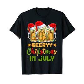 Funny Mugs Of Beer Lights Christmas In July Summer Vacation T-Shirt for Men Women