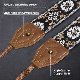 Padwa Lifestyle Camera Strap - 2 Inch Wide Crazy Horse Cowhide Head Camera Straps, Pure Cotton Woven Adjustable Shoulder Neck Strap for DSLR Cameras, Great Gift for Photographers