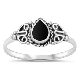 Vintage Celtic Simulated Black Onyx Promise Ring New .925 Sterling Silver Band Size 3