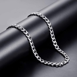 FOSIR 7mm Stainless Steel Flat Cuban link Chain for Men Silver Curb Necklace,18-30inches