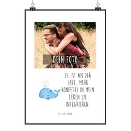 Mr. & Mrs. Panda DIN A5 Personalisiertes Foto Poster Wal Konfetti - Geschenk, Urlaub, Meer, Meerestiere, Diät, Trennung