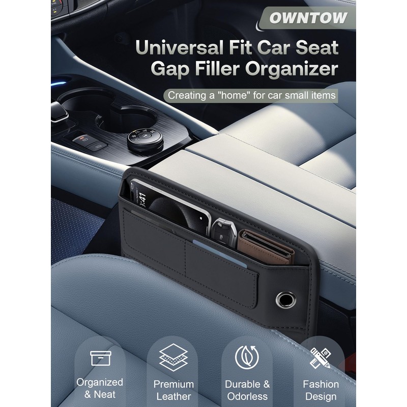 Universal Fit Premium Leather Car Seat Gap Filler Organizer, Center