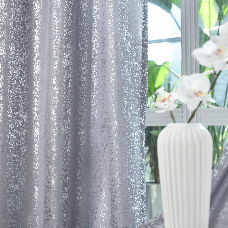 TERLYTEX Silver Curtains 84 Inches Long, Metallic Foil Dots Print
