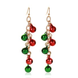 Cute Jingle Bell Xmas Drop Dangle Studs Earrings for Women Girls Gold Plated Small Lovely Red Green Tinkle Bell Ornament Chain Dangling Fish Hook Earring Hypoallergenic Festival Party Jewelry