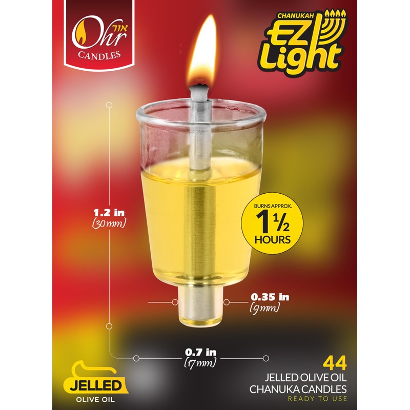 OHR CANDLES E-Z Light 44 Jelled Olive Oil Chanukah Candles