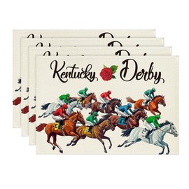 Artoid Mode Horse Racing Jockey Kentucky Placemats Set of 4, 12x18 Inch Sports Festival Holiday Table Mats for Party Kitchen Dining Decoration