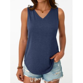 AUTOMET Women Tank Tops 2025 Summer Vacation Beach Fashion Spring Sleeveless Tunic Basic Tees Shirts Casual Comfy Flowy Outfits Clothes Navy XL