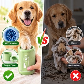 Dog Paw Cleaner Cup for Muddy Paws – Manual Twist Paw Washer with Removable Bristle Insert for Dogs & Cats, 