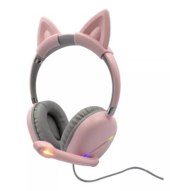 Maíz Audifonos Alambricos Diadema Luz Led Laptop Celular Pc Gato Color Negro