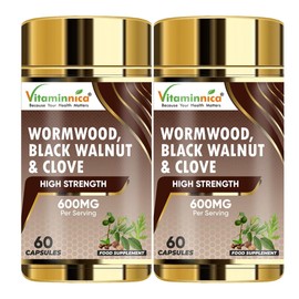 Vitaminnica Wormwood Black Walnut and Clove Capsules High Strength- 120 Vegan Digestive Health Supplements | 3in1 Herbal Gut Cleanse