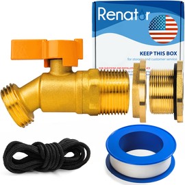 Renator P72-02330G Brass Spigot for Rain Barrel. Lead-Free Compliant, 3/4" Quarter Turn Ball Valve w/Bulkhead Fitting, Thread Tape, and Polyester Wire