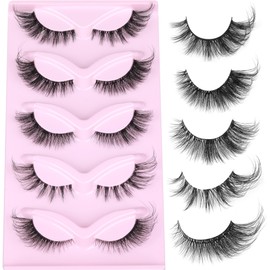 Cat Eye Lashes Fairy Eyelashes Wispy Fluffy False Eyelashes Fox Strip Fake Eyelashes 5 Styles Mixed Fluffy Mink Lashes with Long Tail Eye Lashes Pack 5 Pairs