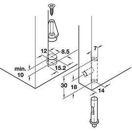 Gedotec Tenon Hinge for Invisible Stop - H10266 | Drilling Tape Plastic White | Door Hinge for Pressing | Drilling Hinge for Furniture Doors | 1 Pair - Secretary Hinges for Revolving Doors