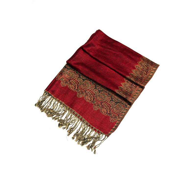 Sakkas Border Pattern Layered Reversible Woven Pashmina Shawl Scarf Wrap