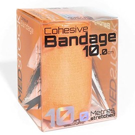 MEDSTOCK Cohesive Bandage 10cm x 10m ORANGE, Elastic Self Adherent Tape, Supports Injured Joints and Muscles