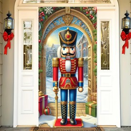 BlissYard Merry Christmas Door Cover Nutcracker Soldier Front Door Banner Backdrop 71 x 35 Inch Photo Booth Background Props Decoration New Year for Winter Party Holiday Xmas Eve Porch Decor