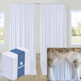 40FTx12FT White Wrinkle-Free Wedding Backdrop Curtain -Silky Washable White Polyester Drapes for Baby Showers, Birthday Parties, Photography, and Wedding Receptions-8 Panels 5FTx12FT
