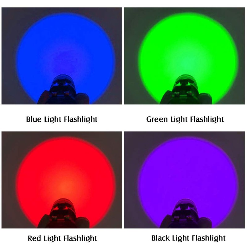 4 Colors Flashlights Including Red Green Blue Black Light Flashlight,