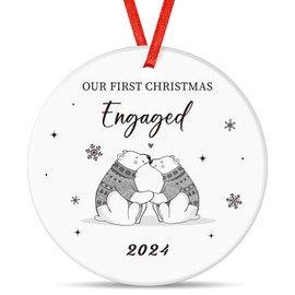 Tenare Our First Christmas Engaged Bauble Ceramic Engagement Decoration Couples Polar Bears Design Ornament for Xmas Tree Engaged Couple Gift 1st Xmas 2024 Engaged Ornament Christmas