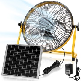 Tujoe 14 Inch Solar Panel Powered Fan, 2 in 1 Solar Panel or AC Charger Powered Fan 12W 9V Portable for Chicken Coop Greenhouse Household Exhaust Camping Travel Outdoor(Yellow)