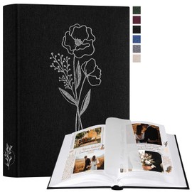 Lanpn Small Scrapbook Photo Album, Linen Cover Acid Free Photo book Picture Albums with 30 Sleeves 60 White Pages with Glassine Dividers (Black, 19 x 27 cm)
