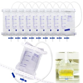 Luriseminger 10 x 750 ml Urine Bag, Leg Bag, Catheter Leg Bag with Anti-Reflux Film, Urine Drainage Bag with Valve, Drain and Rubber Bands, Urine Bag for Incontinence - Sterile Packed