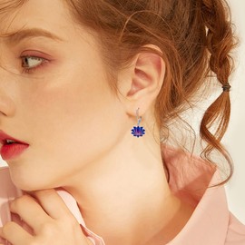 URONE Lotus Earrings 925 Sterling Silver Lotus Flower Dangle Drop Earrings Yoga Jewellery for Women