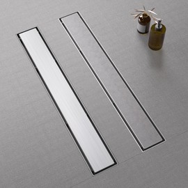 EBYTE Linear Shower Drain 24 Inch - SUS 304 Stainless Steel Shower Drain, Brushed Nickel Linear Drain with 2-in-1 Tile Insert Panel & Adjustable feet, Long Rectangular Floor Drain in Kitchen Bathroom