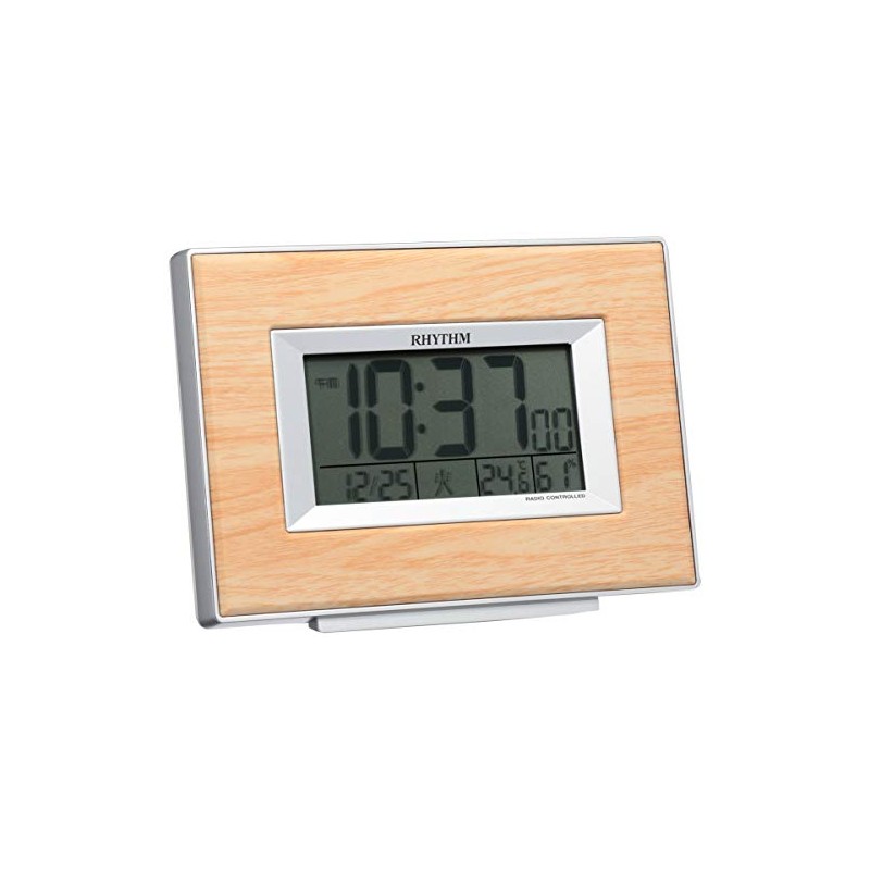 リズム(RHYTHM) 目覚まし時計 電波時計 デジタル 温度 ・ 湿度 カレンダー 付き 茶