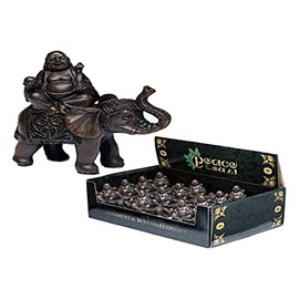 Puckator Peace of the East Brushed Wood Effect Lucky Buddha on Elephant - Cute Room Decor Aesthetic Feng Shui Meditation Accessories Garden Ornaments Shelf Desk Decorations Mindfulness Home Gifts