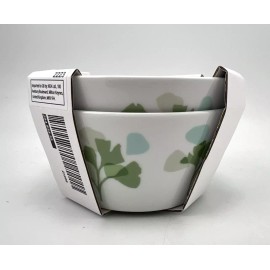 IKEA Stilenlig Set/2 Bowls White w/ Green Leaf Pattern Feldspar Porcelain 5"