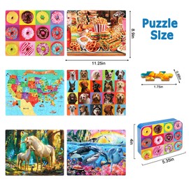LELEMON Puzzles for Kids Ages 4-6,6 Pack 100 Piece Puzzles for Kids Ages 4-8 in a Metal Box,Educational Jigsaw Puzzles Puzzle Games Puzzle Toys for Girls and Boys