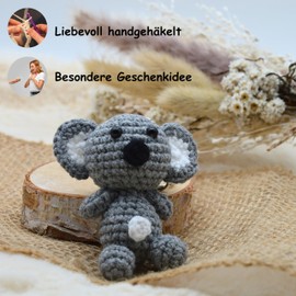 KEYSPACE Koala Karla Keyring - Lovingly Handmade Crochet Cuddly Toys Amigurumi - Cute Koala Cuddly Toy Keyring - Stuffed Toy Koala Cute - School Bag Pendant, gray