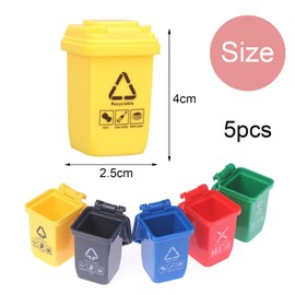 DHWEKU Pack of 5 Mini Rubbish Bins for Dollhouse Furniture in Scale, Rubbish Sorting Bin Toy Rubbish Bin Toys Children's Toy Wheelie Bins